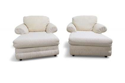 Postmodern Upholstered Chaise Lounges - Pair