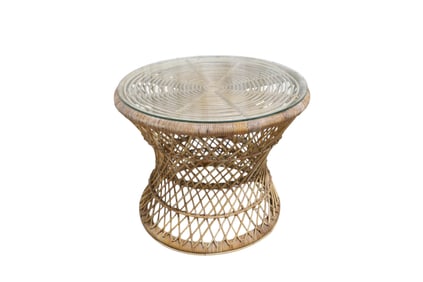 Rattan & Glass Side Table