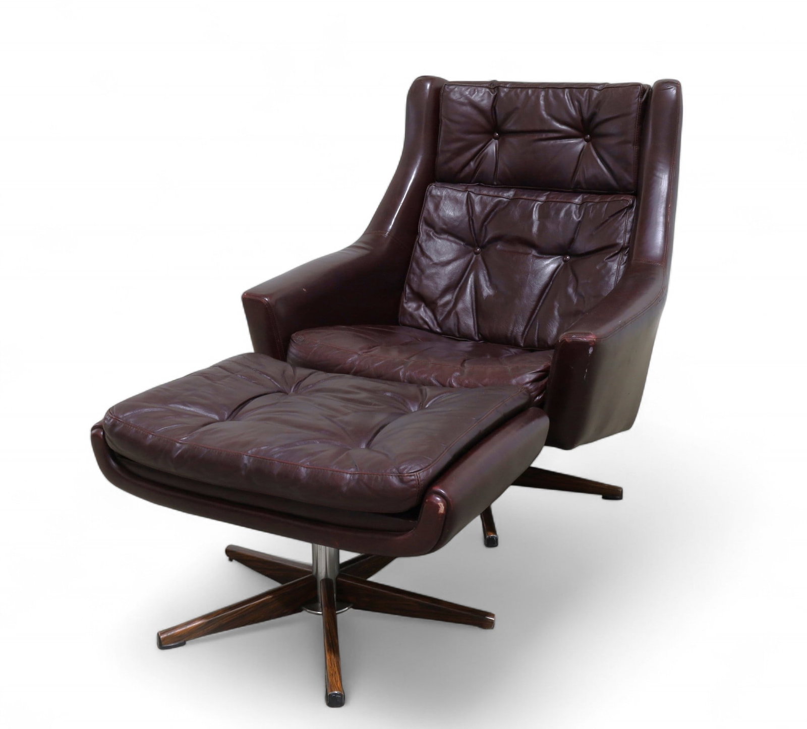 Spanish Swivel Lounge Chair & Ottoman: Made in Spain Swivel Lounge Chair & Ottoman Chair Dimensions: H:34" W:31" D: 33" Seat Height:15" Ottoman Dimensions: H:15" W:27" D:19"