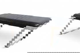 Milo Baughman Chrome Bench: A Milo Baughman chrome frame bench with vinyl upholstery Dimensions:17x48x19