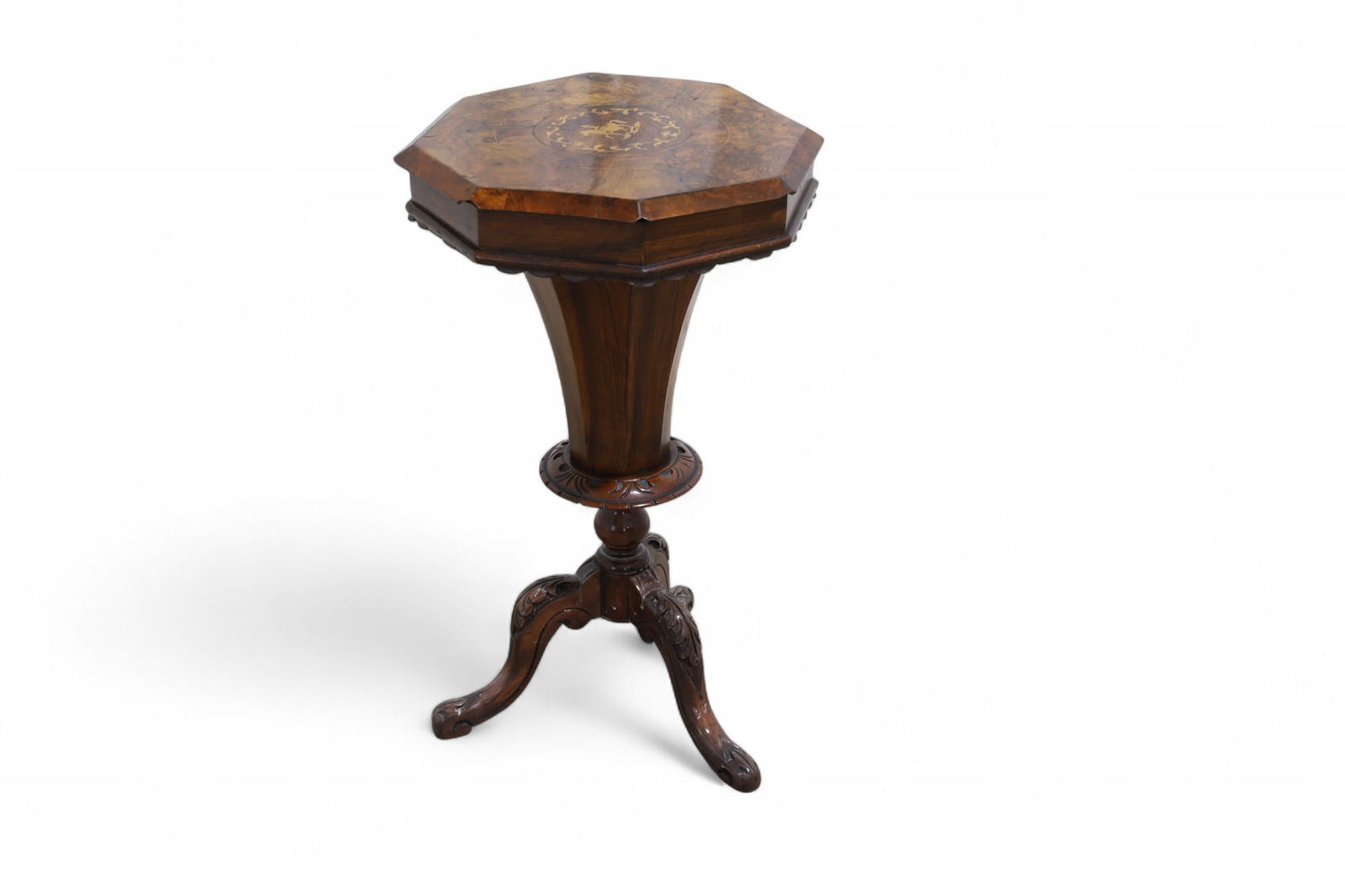 Inlaid  Victorian Pedestal Sewing Table (1 of 9)