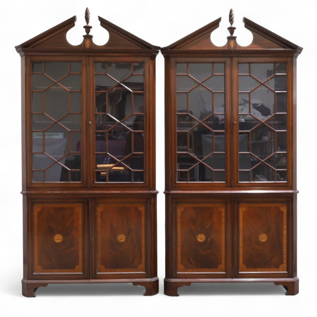 Inlaid 2 Part Mahogany Corner Cabinets - Pair (1 of 10)