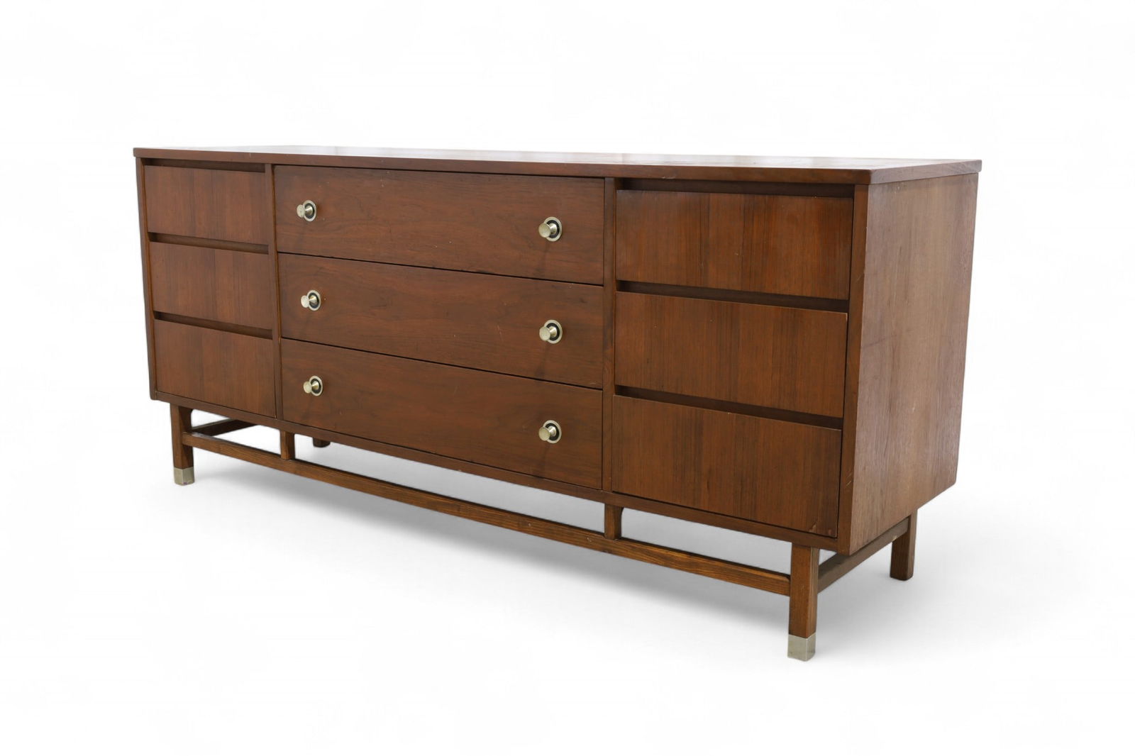 Stanley Walnut Mid Century Long Dresser (1 of 11)