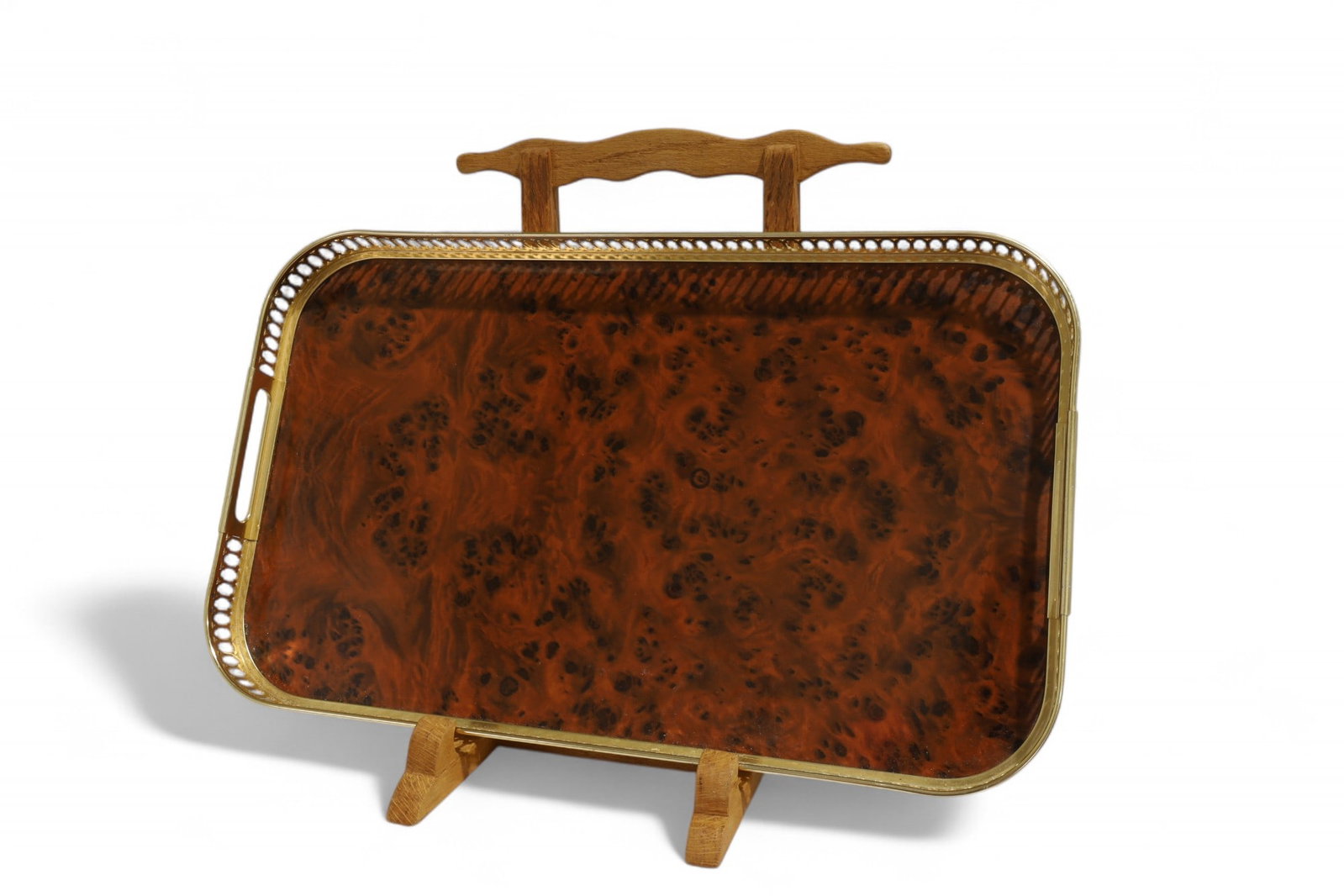 Italian Faux Burl & Brass Finish Tray: An Italian faux burl and finish brass tray Dimensions:12x19