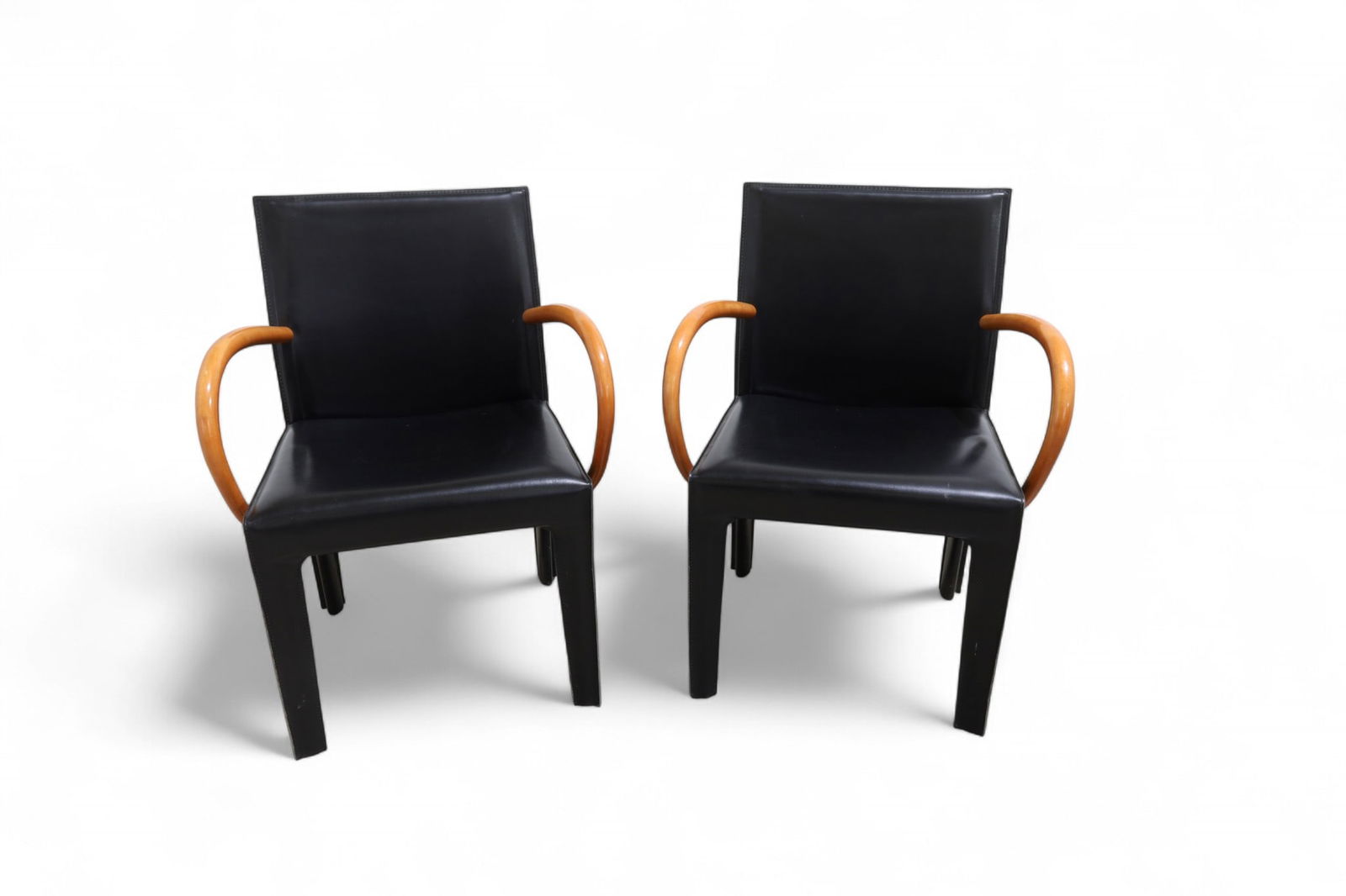 Arper Italian Leather Bentwood Arm Chairs - Pair (1 of 9)