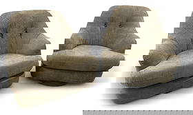 Thayer Coggin Milo Baughman Lounge Chairs - 2: Pair of Thayer Coggin for Milo Baughman Tilt & Swivel Lounge Chairs. Each chair has two cushion bungees to keep seat cushion in place. Split in bottom of seat cushion on 1 chair