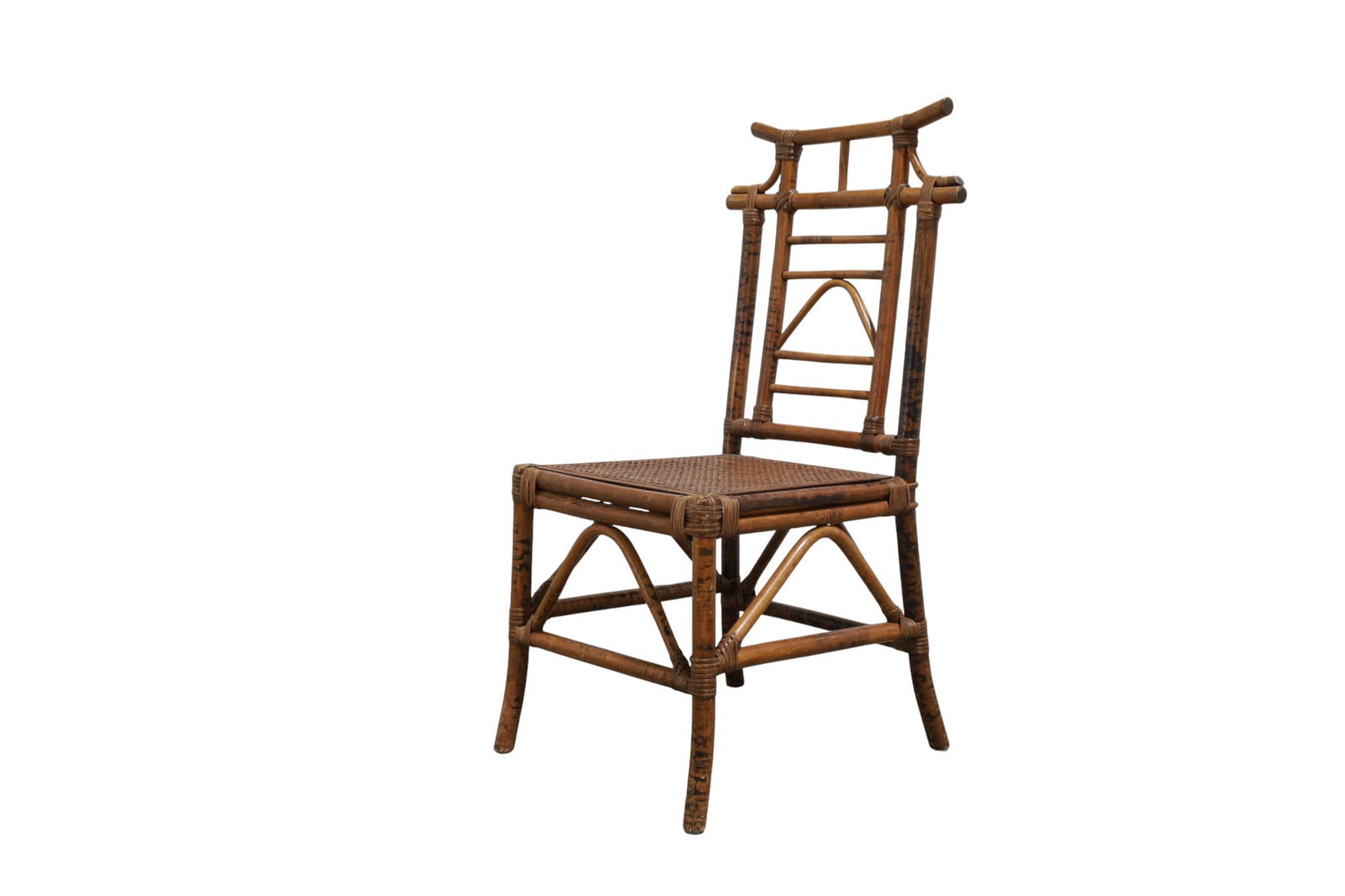 Bamboo & Cane Pagoda Top Chair: A faux bamboo chair with cane seat and pagoda top Dimensions:38x17x21 Seat Height:17