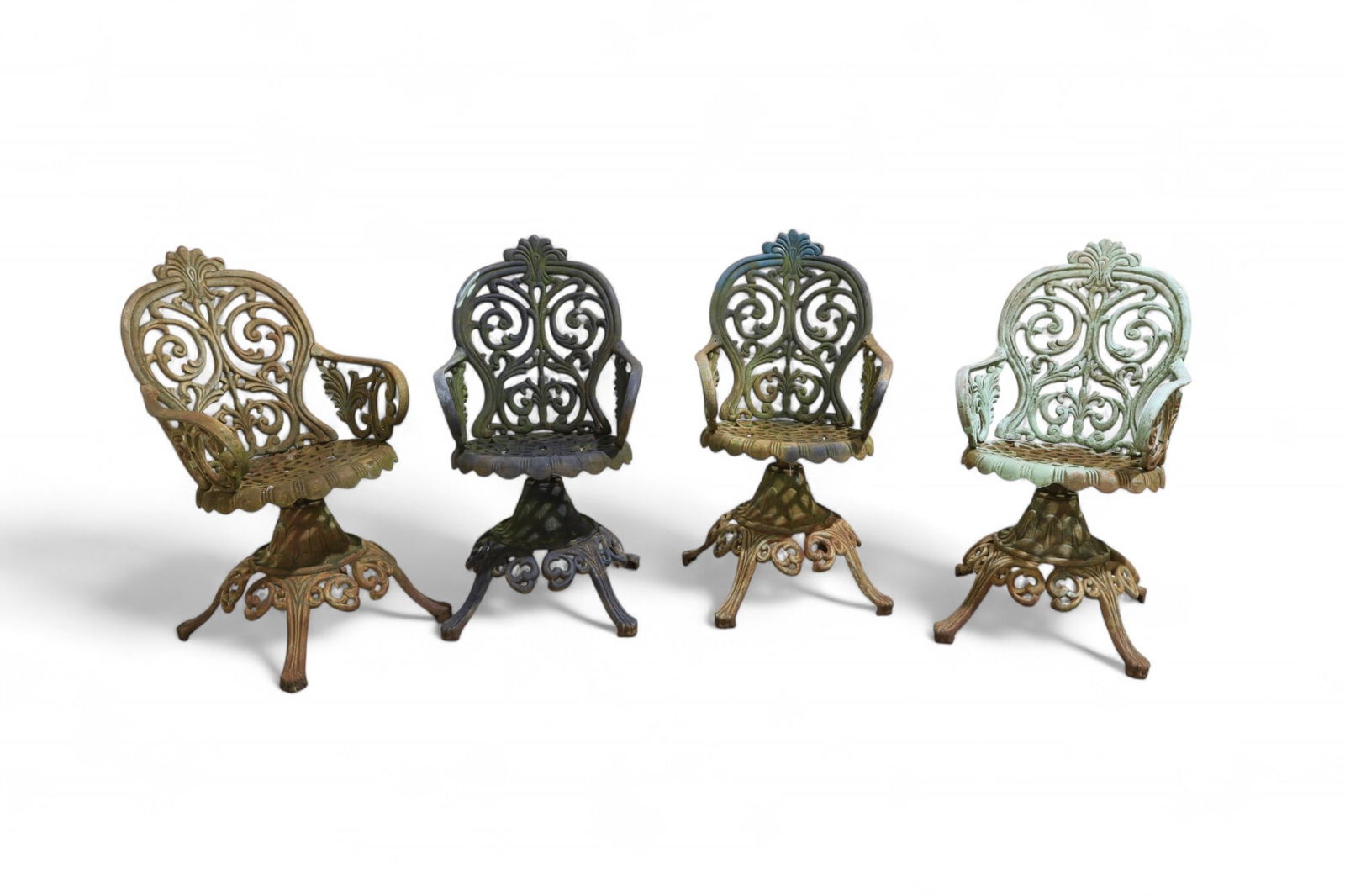 Cast Iron Swivel Chairs - 4: A set of 4 outdoor cast iron swivel chairs Dimensions:37x20x24