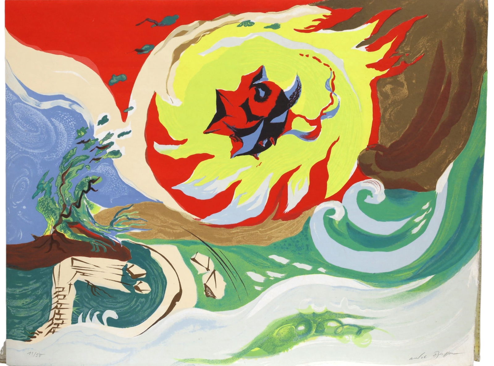 Signed Andre Masson- 'Wave of the Future": A Signed and numbered Andre Masson lithograph 'Wave of the Future" Dimensions:20x25.5