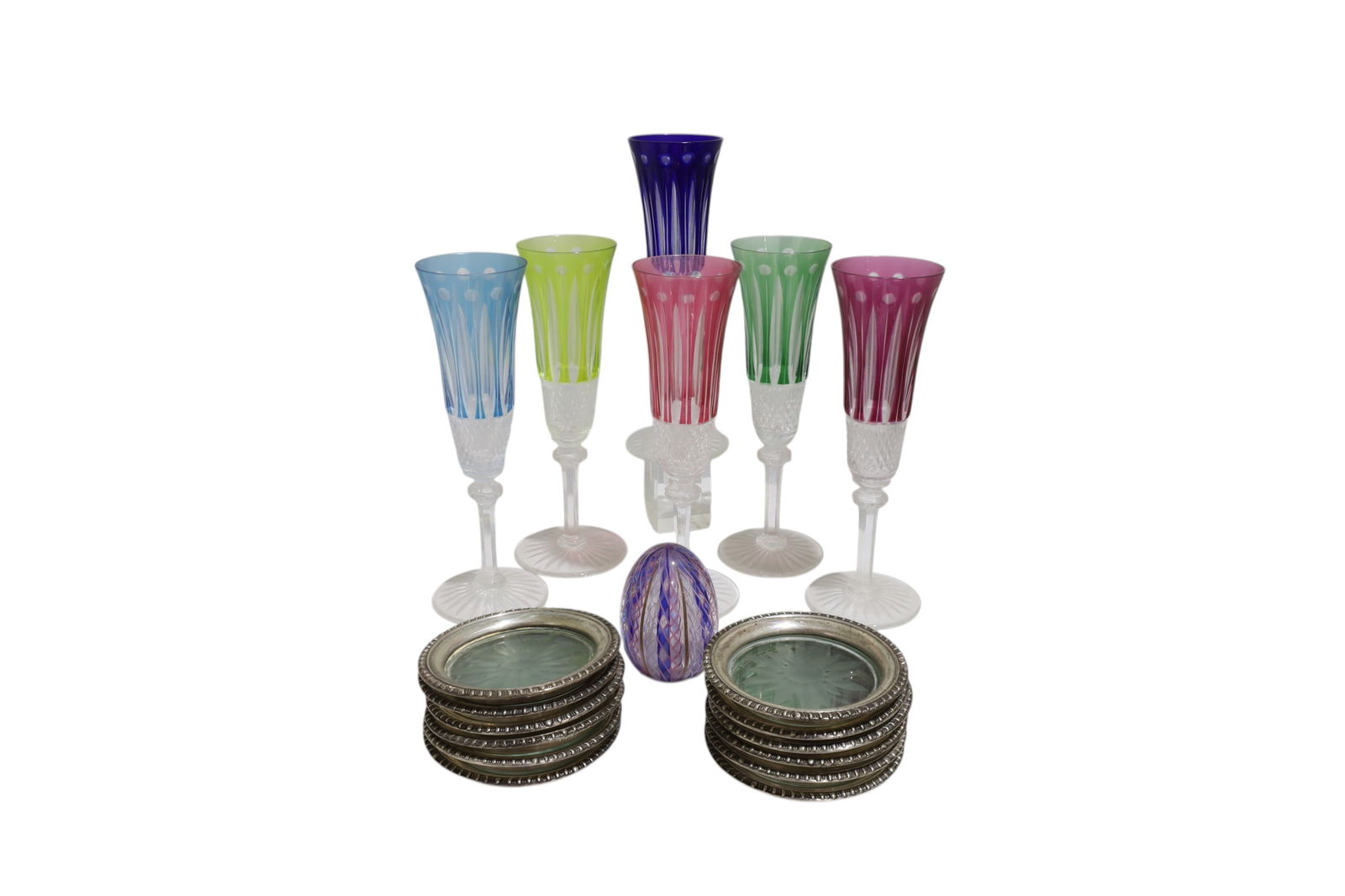 Cut Glass Flutes, Coasters & Venetain Egg (1 of 8)