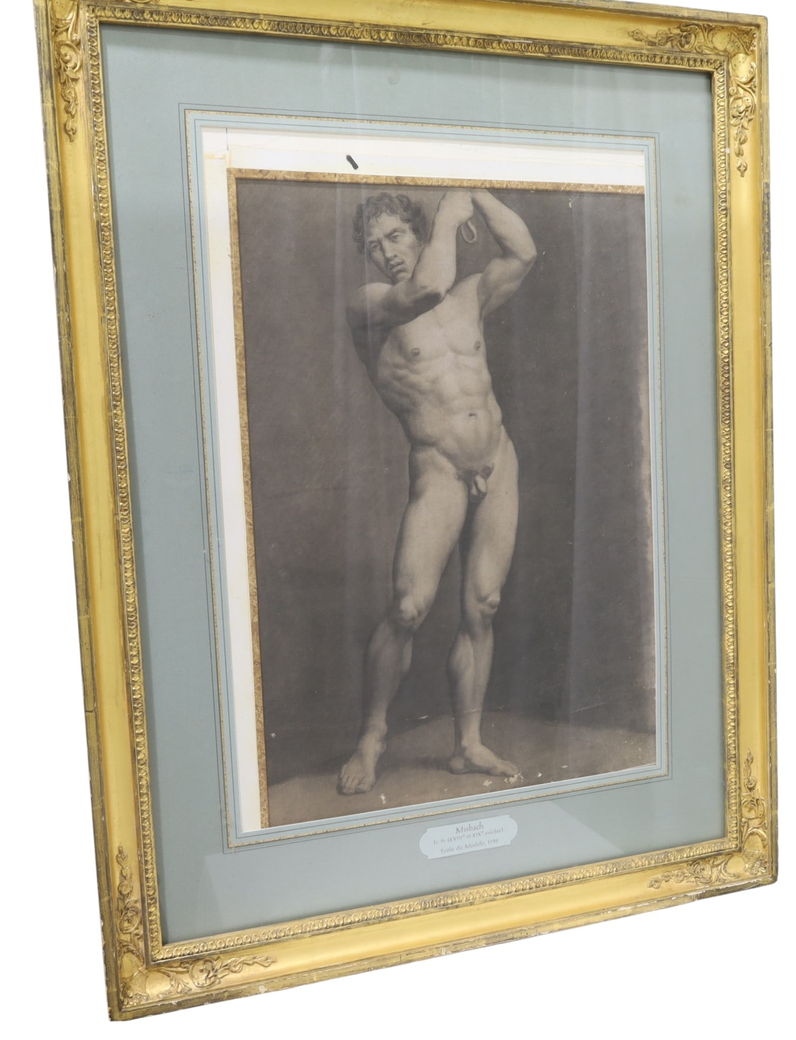 Signed Misbach - Male Nude Drawing: A signed Misbach Drawing of Male nude dated on back 1799 Dimensions:35x27