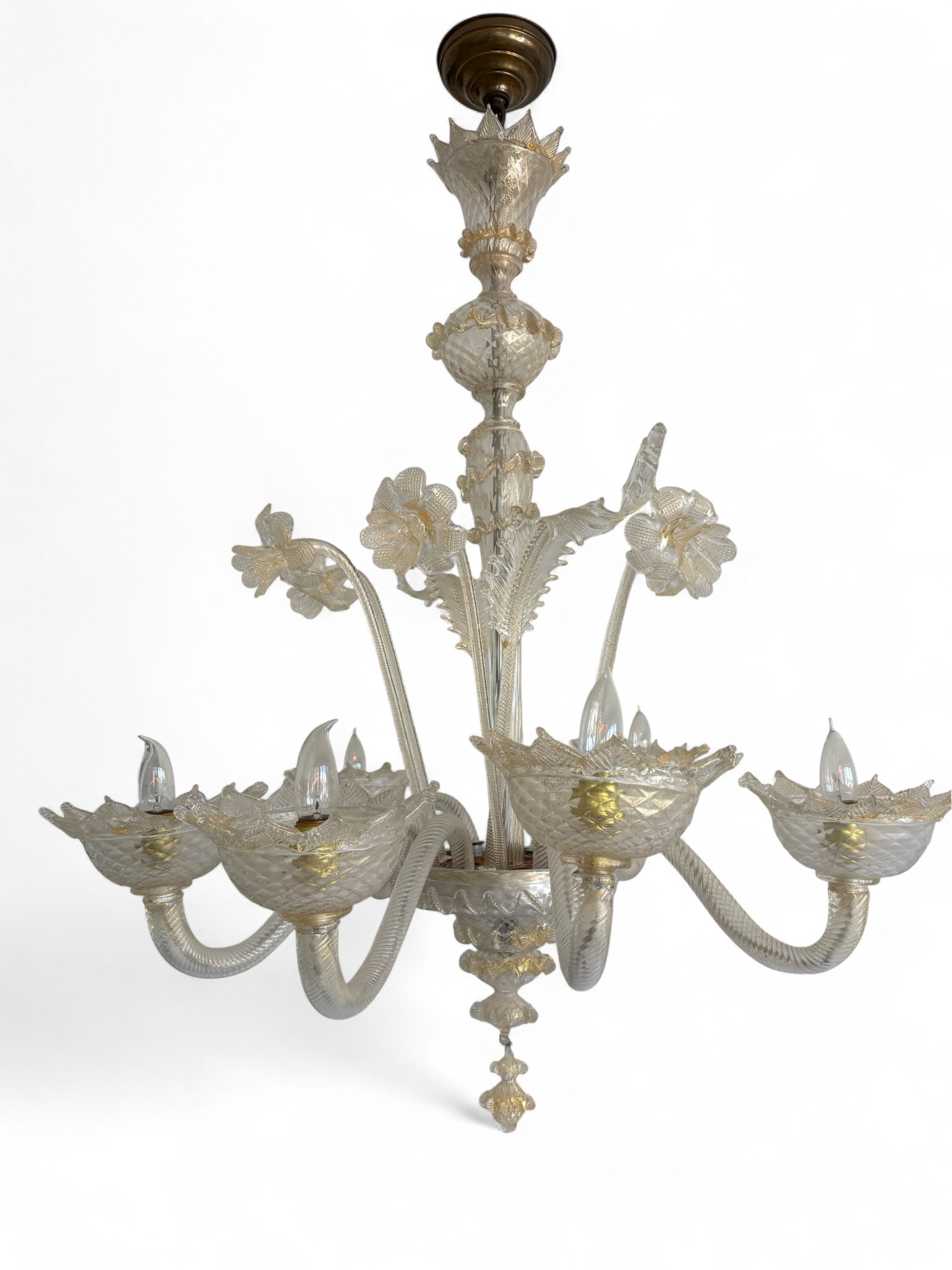 Mid Century Murano Chandelier: A mid century handblown Murano glass chandelier Dimensions:36x36