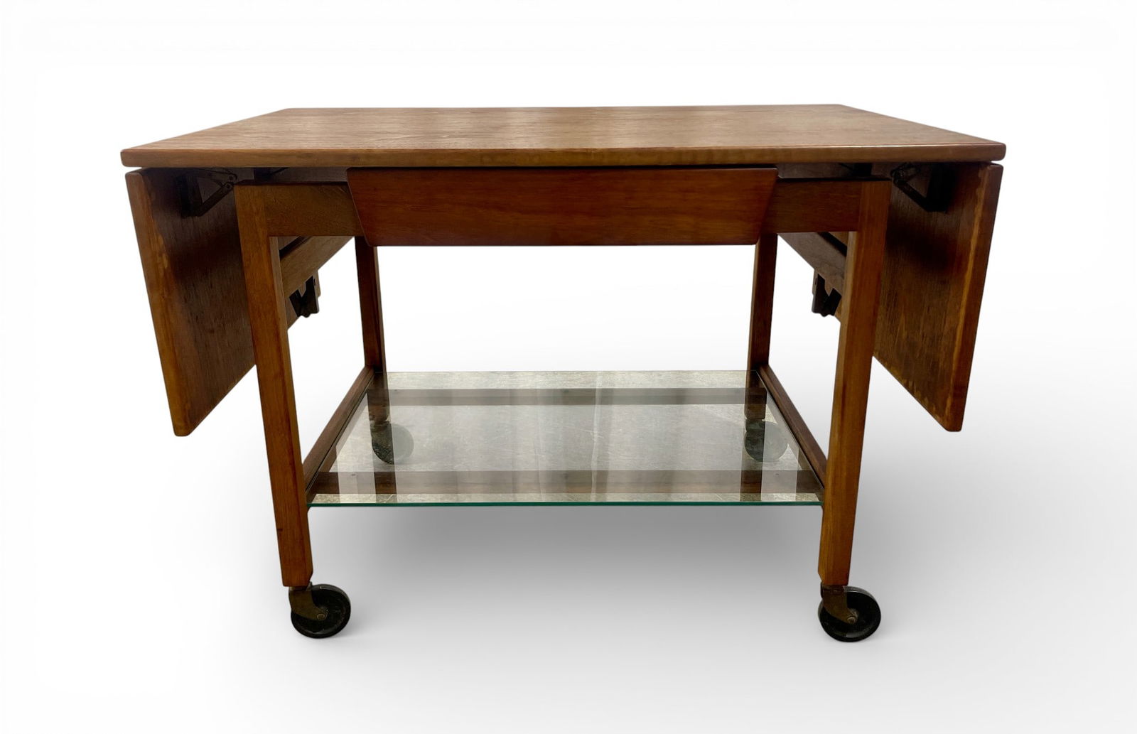 Jens Risom Expandable Bar Cart: A Jens Risom expandable walnut bar cart Extensions:12"