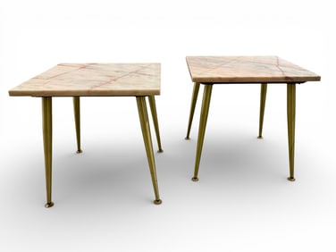 Mid Century Marble Side Tables - Pair