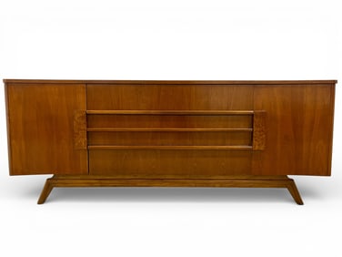 Young Walnut Concave Long Dresser w/ Burl Handles