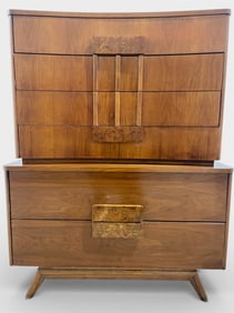 Young Walnut Concave High Chest with Burl Handles