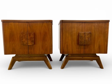 Young Concave End Stands w/ Burl Handles Pair