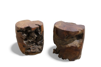 Organic Live Edge Teak Stool - Pair
