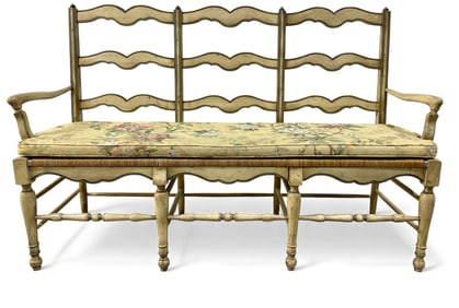 Vintage French Country Rush Seat Bench