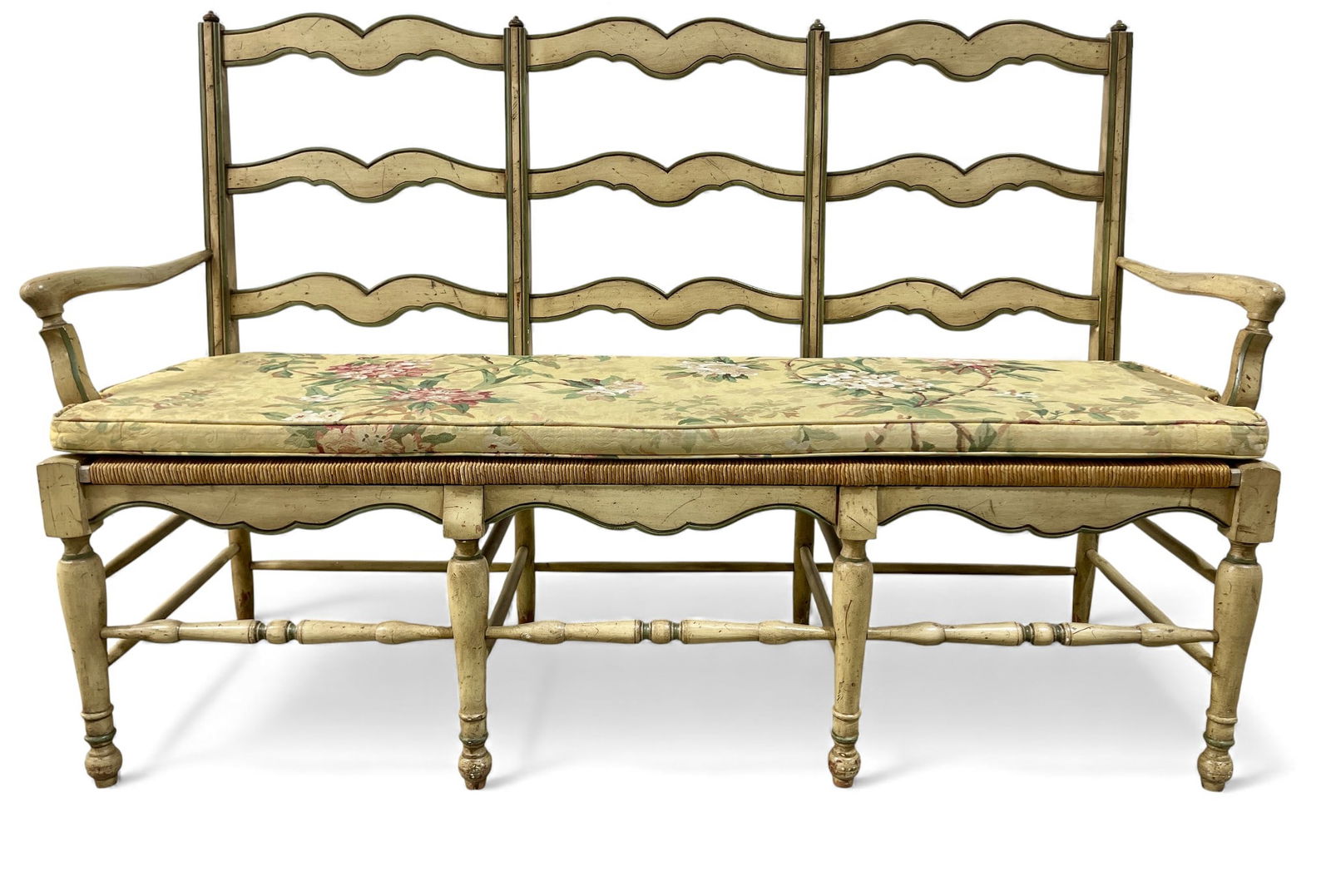 Vintage French Country Rush Seat Bench (1 of 14)