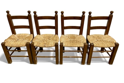 Set of 4 European Oak Rush Seat Dining Chairs