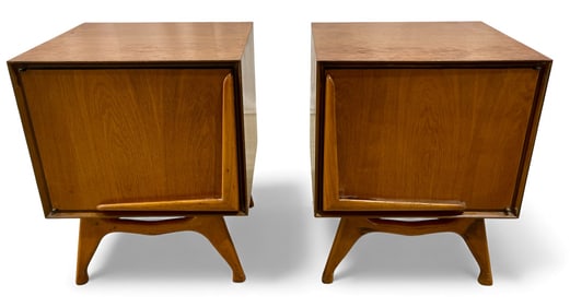 Pair of Vladimir Kagan Style Walnut End Stands