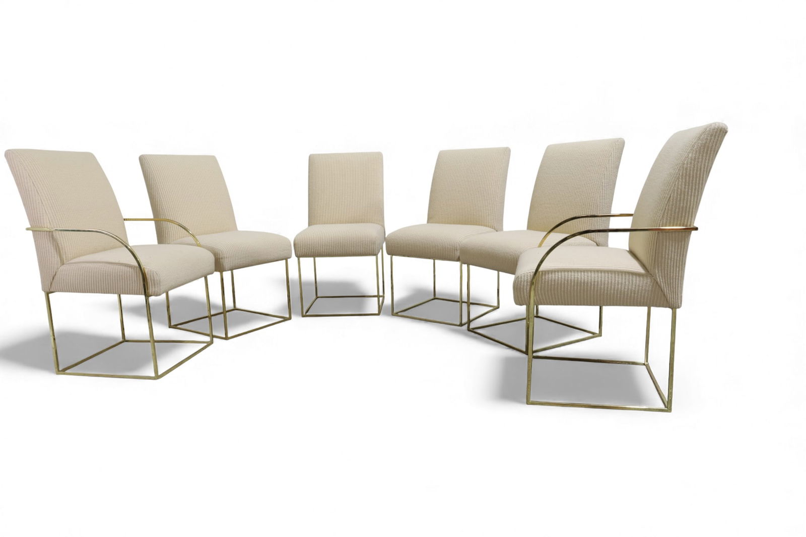 Cy Mann Brass Finish Sculpted Dining Chairs - 6: A set of 6 Cy Mann sculpted dining chairs with brass finish frames Seat Height:19