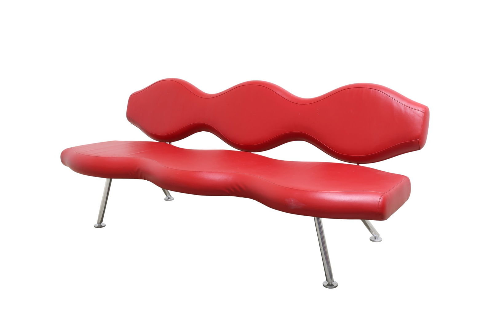 Karim Rahad Wavelength Bench: A Karim Rahad wavelength red leather bench or sofa Seat Height:17