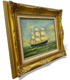 Oil on Canvas Clipper Ship Signed "T. Cole"