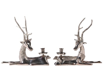 Silver Plate Antelope Candlesticks - Pair