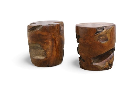 Organic Live Edge Teak Stool - Pair