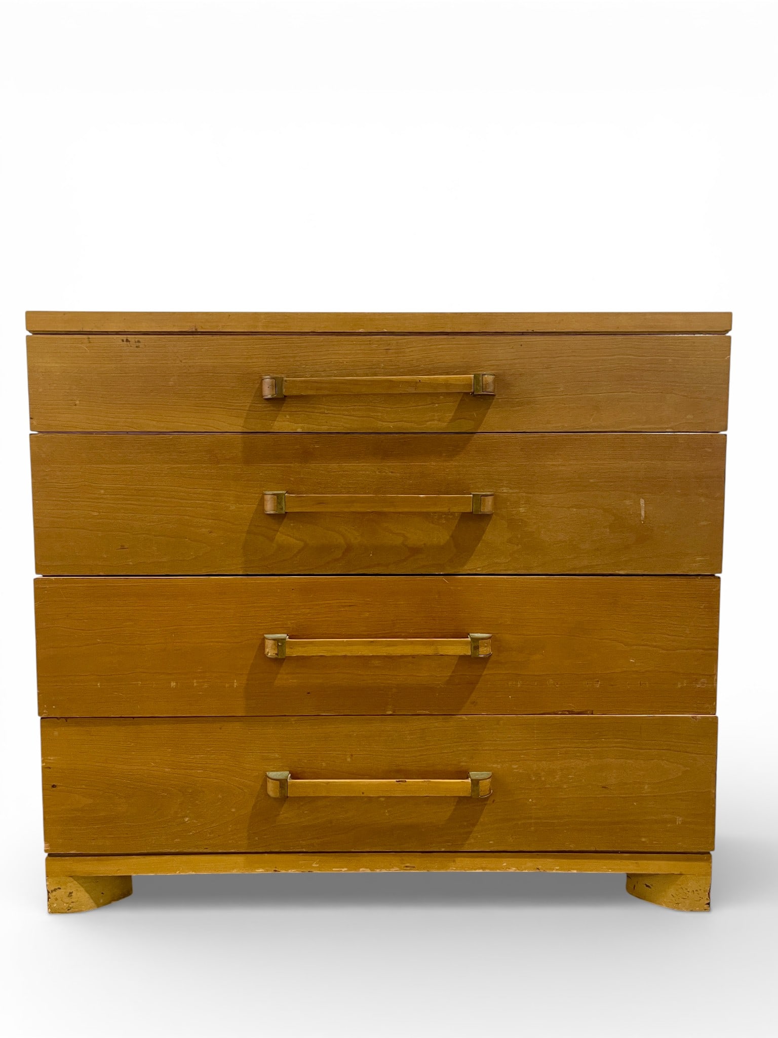 John Widdicomb 4 Drawer Chest: A signed John Widdicomb 4 drawer chest with brass handles