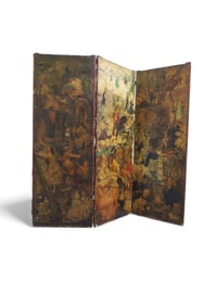 Antique Decopage 3 Panel Screen
