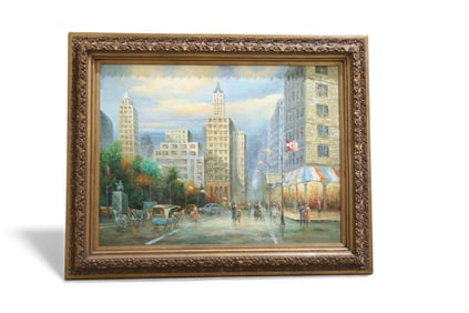Vintage NYC Street  Scene Oil on Canvas