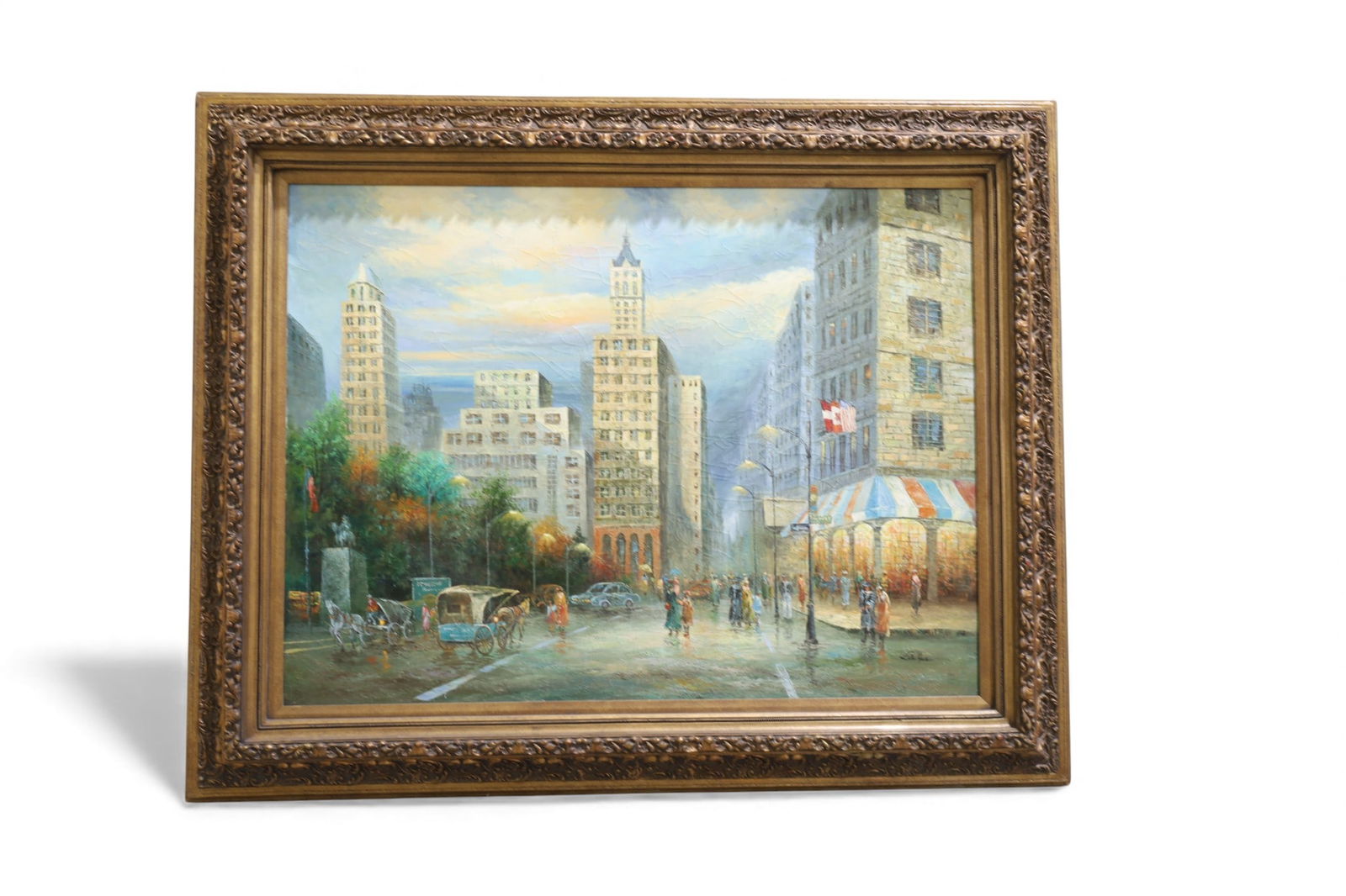 Vintage NYC Street  Scene Oil on Canvas (1 of 11)