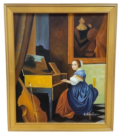 Oil on Board "Lady Seated at a Virginal"