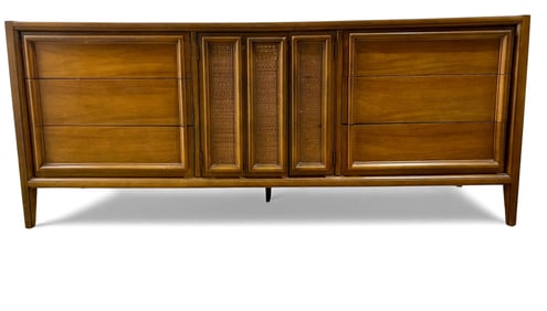 Thomasville Mid Century Walnut & Cane Long Dresser