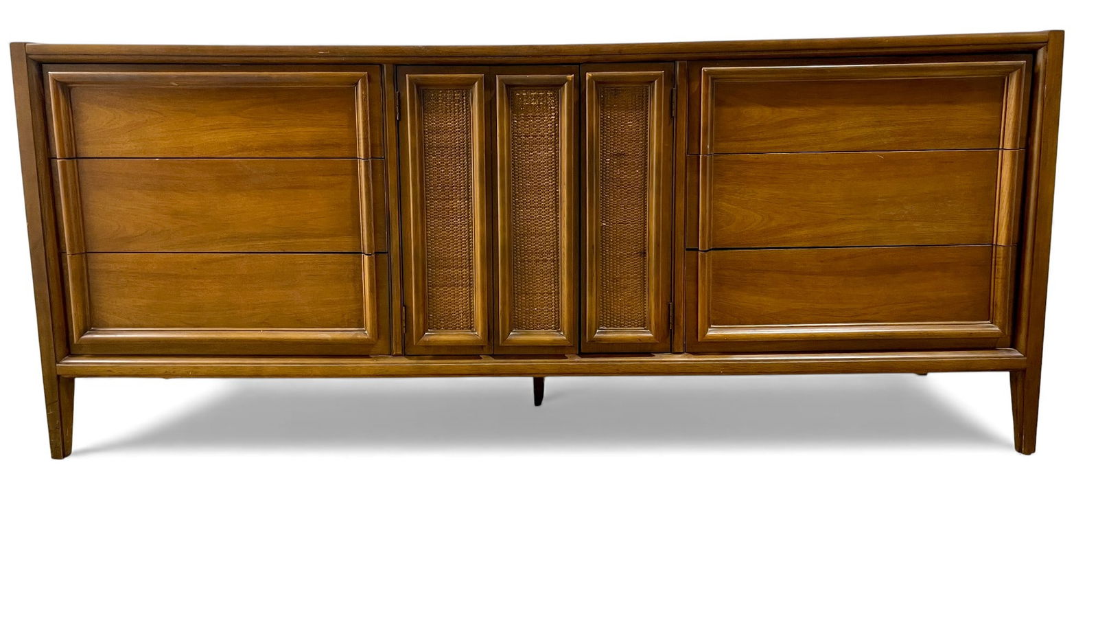 Thomasville Mid Century Walnut & Cane Long Dresser (1 of 18)