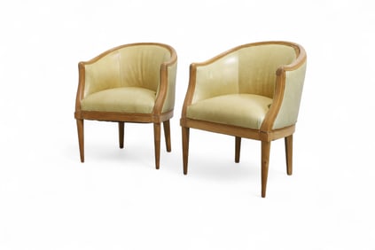 Tan Leather Club Chairs - Pair