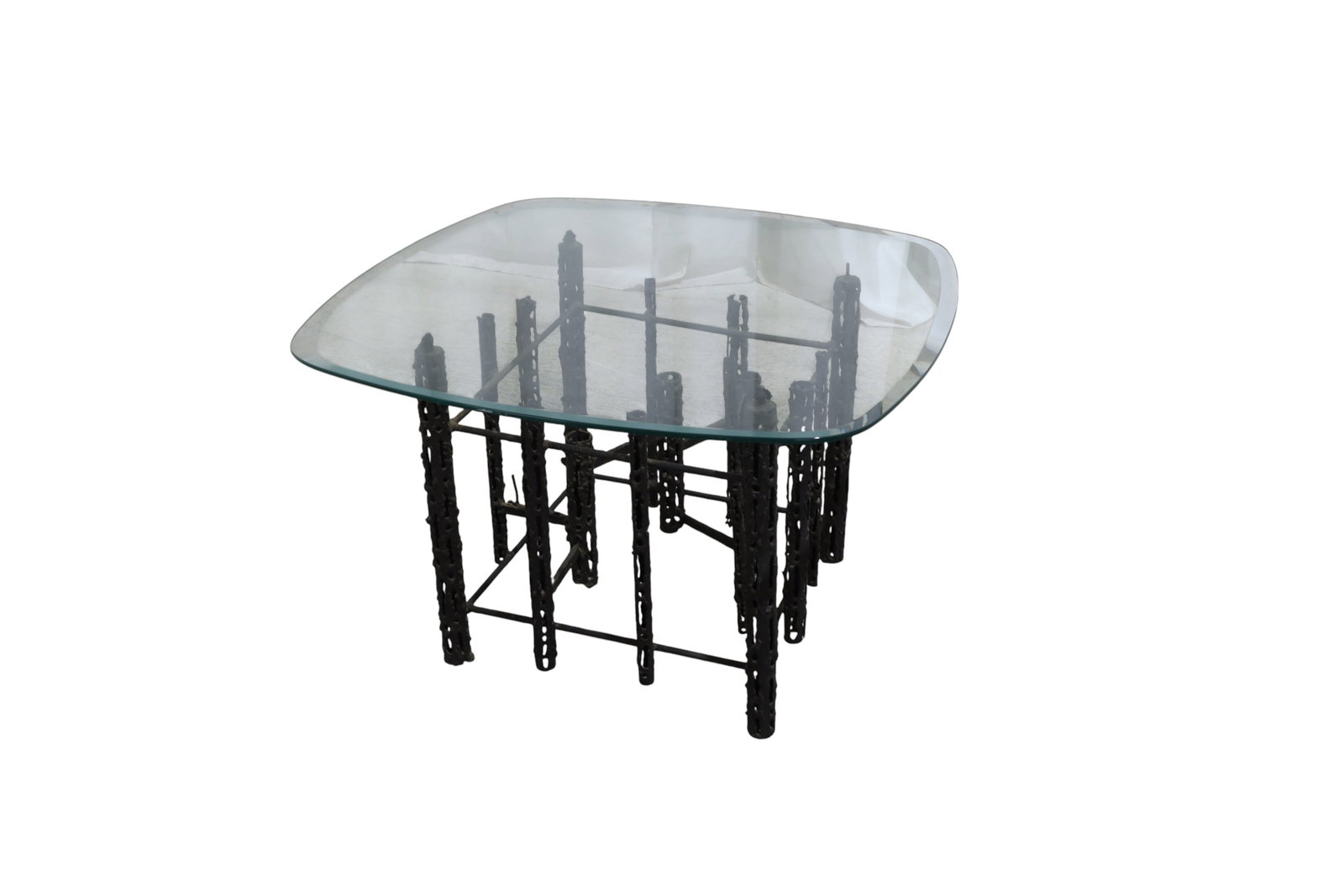 Brutalsit Style Side Table: A brutalist style glass top side table