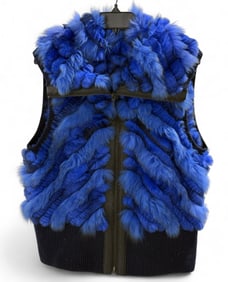 Blue Dyed Rabbit Fur Vest