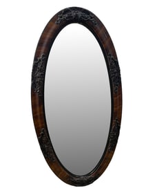Vintage Rosewood Oval Mirror with Appliques