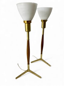 Pair Gerald Thurston Walnut & Brass  Table Lamps