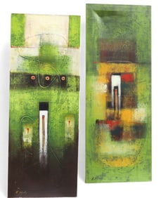 Signed RT Rindley Abstract Oil on Canvas - Pair