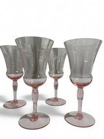 Etched Glass Pink Wine Glasses - 4