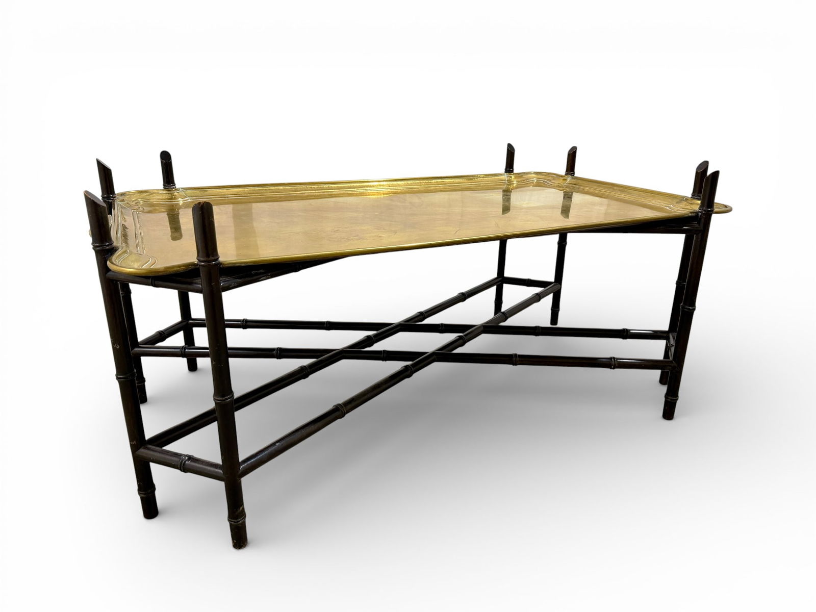 Faux Bamboo Coffee Table with Brass Tray Top (1 of 13)