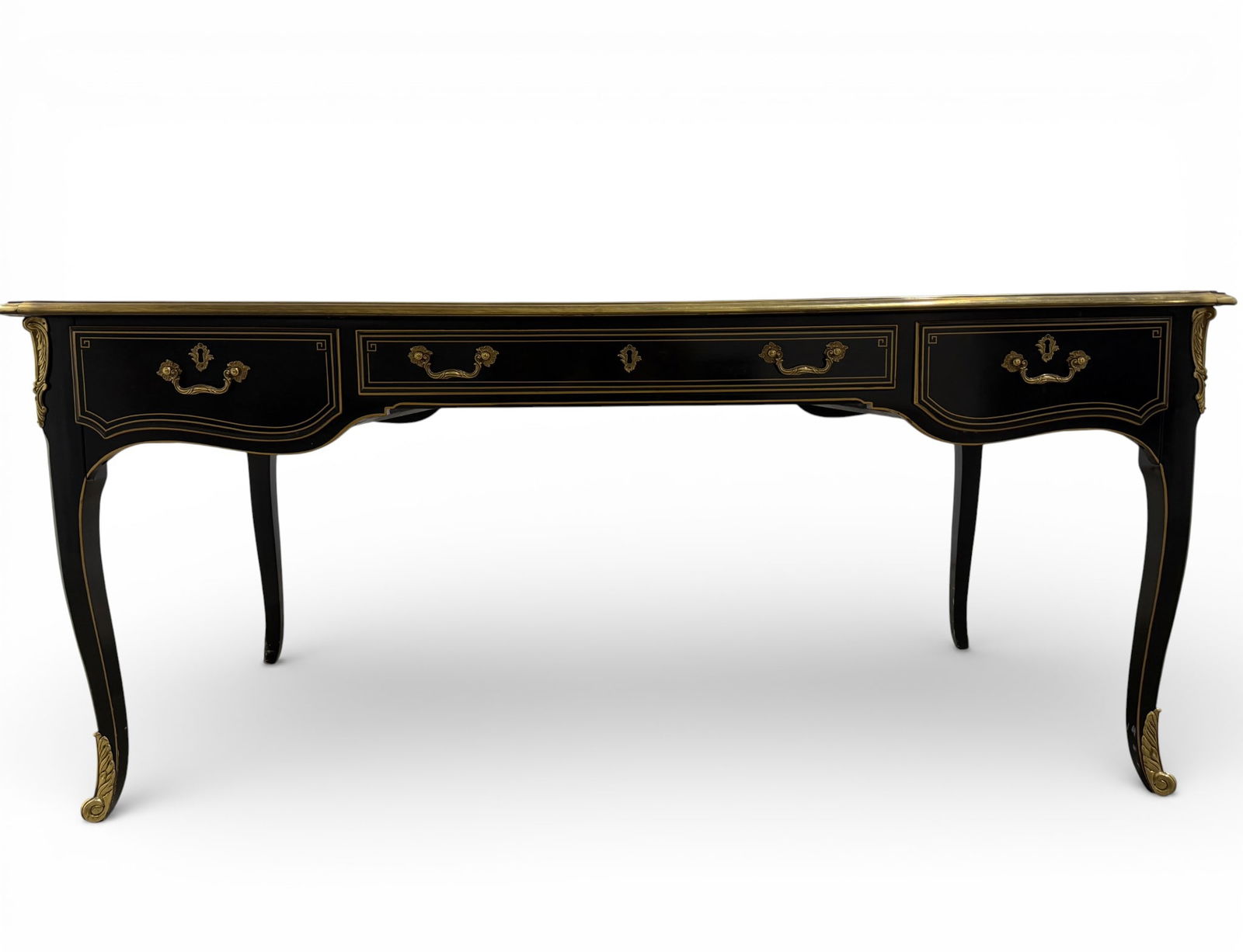 French Bureau Plat Desk with Brass & Leather Top (1 of 18)