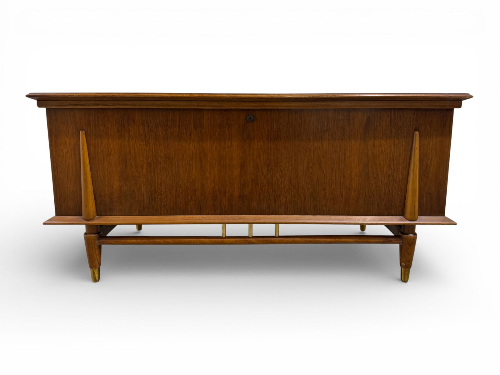 Cavalier Mid Century Cedar Chest: A Cavalier mid century modern walnut chest. The interior is lined with cedar. Dimensions: H:21 " L: 45" D:18.25"
