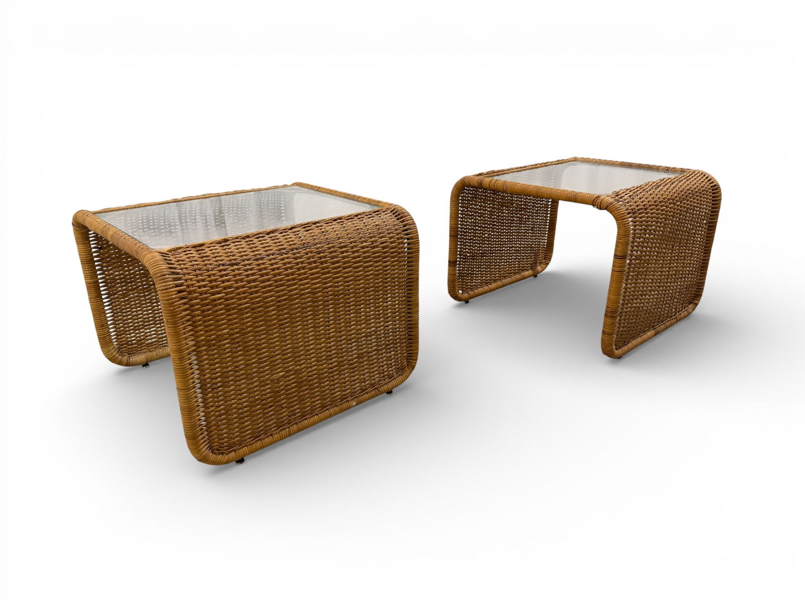 Wicker & Glass Waterfall End Tables - Pair (1 of 16)