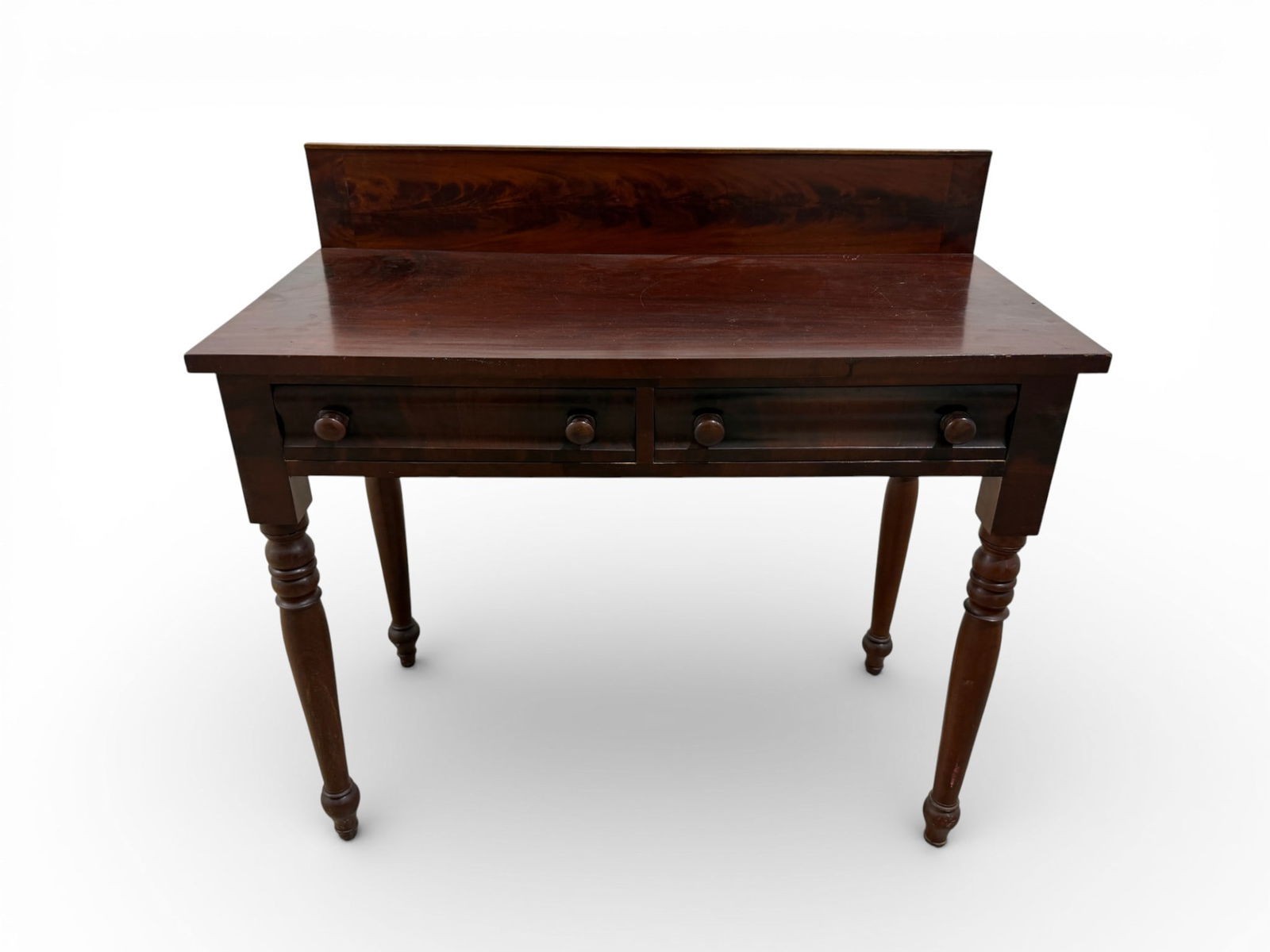 Empire Style Mahogany Server: An empire style mahogany server with back splash and 2 storage drawers Dimensions: H: 34" L: 34" D:17"